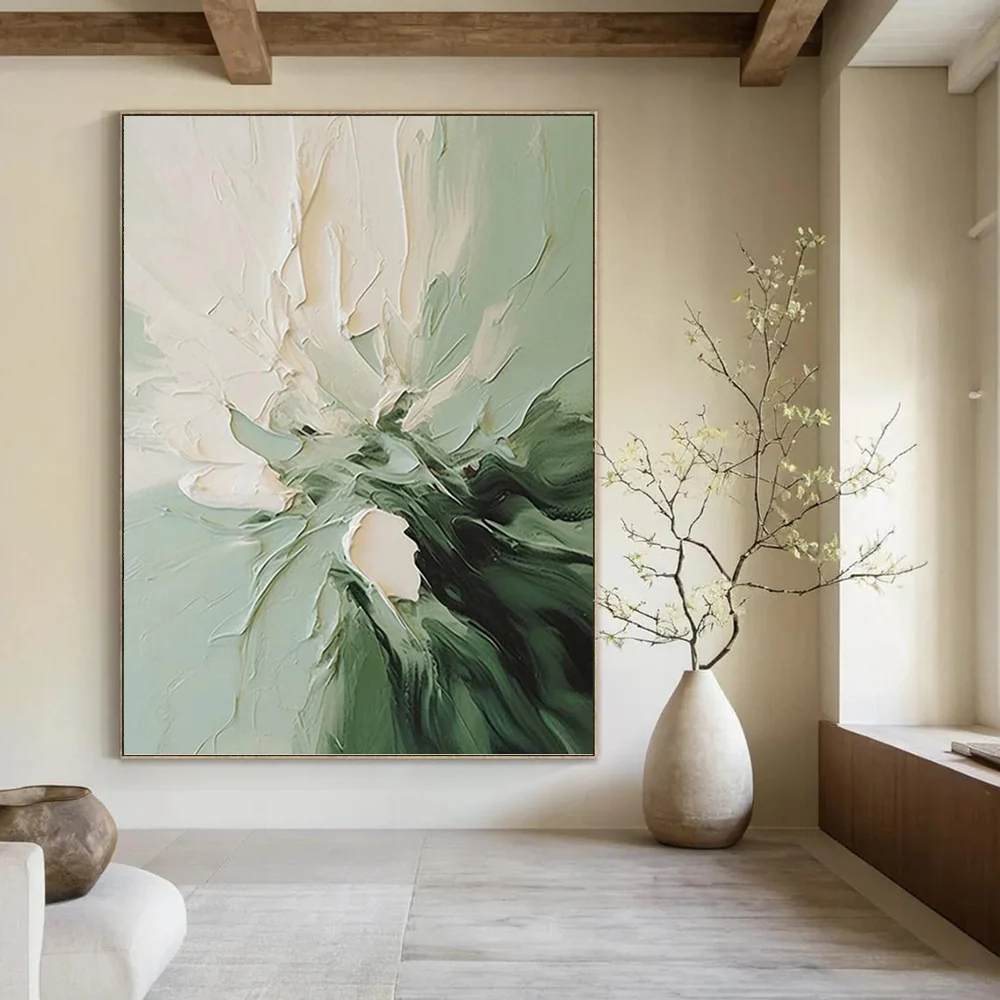 Floral_Flower_Green_White_Textured_Artwork_YVZX9 wall art